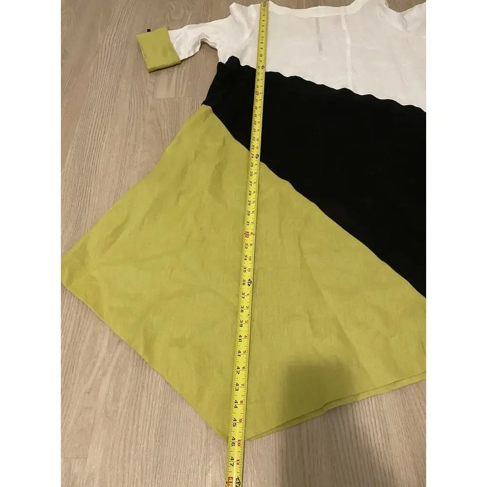 IC By Connie K Collection Linen Color Block Asymmetrical Dress Lagenlook Artsy‎